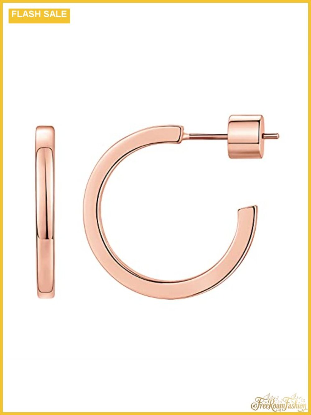 14K Gold Plated Thin Square Edge Open Hoop Earrings
